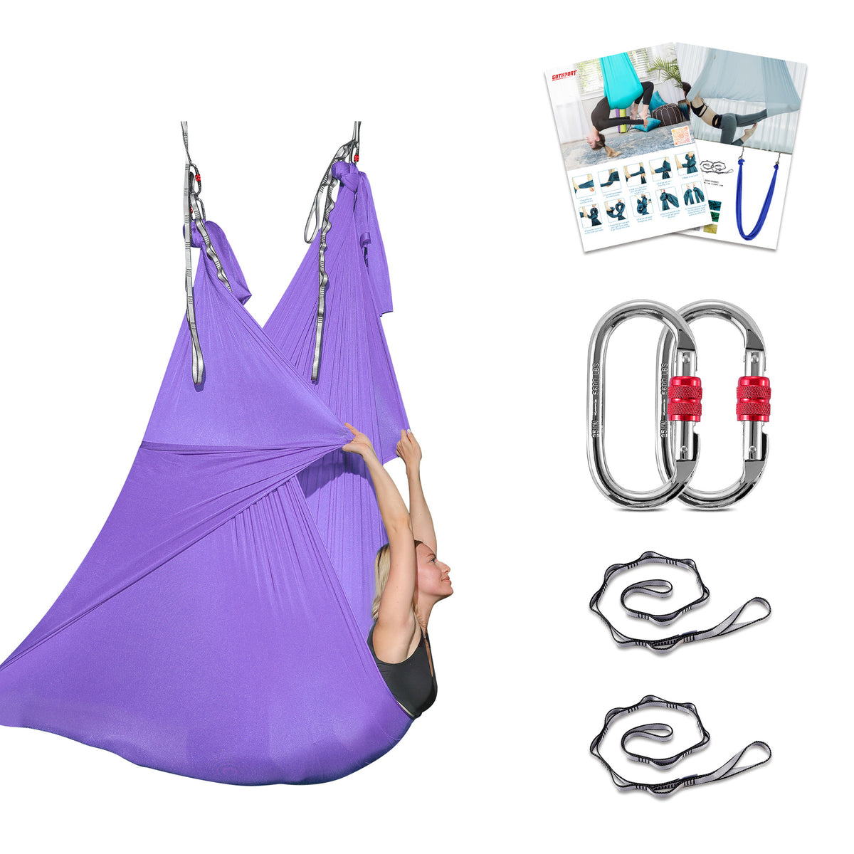Solid Color Aerial Yoga Hammock — Polyester Fabric, 5m or 6m Length, Soft Durable Swing for Inversion, Stretching, Pilates & Home Studio